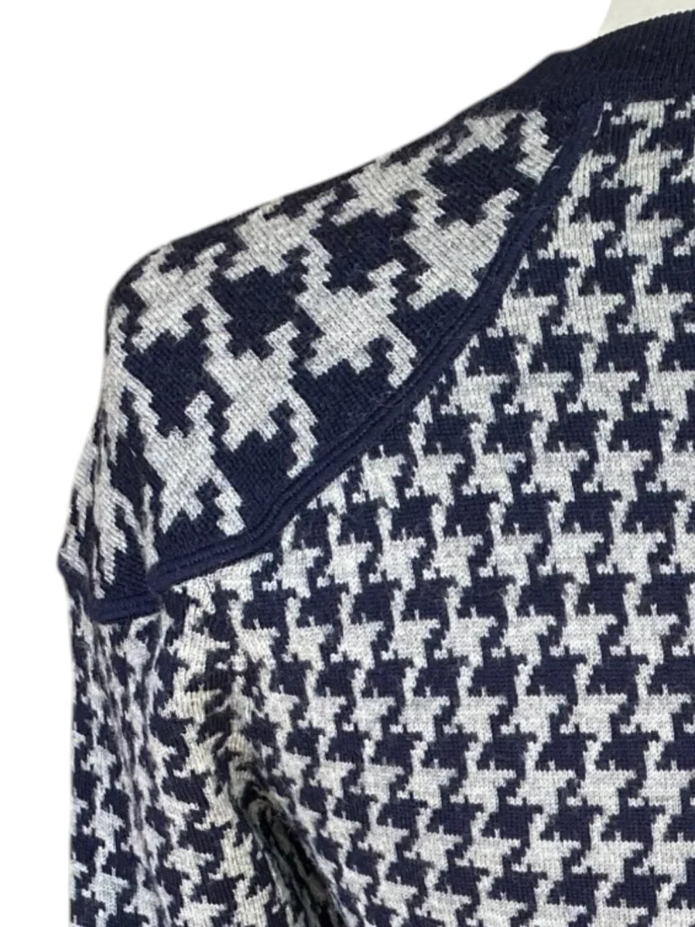 J Crew Houndstooth 100% Merino Wool Sweater Navy Gray Academia Old Money Prep-S